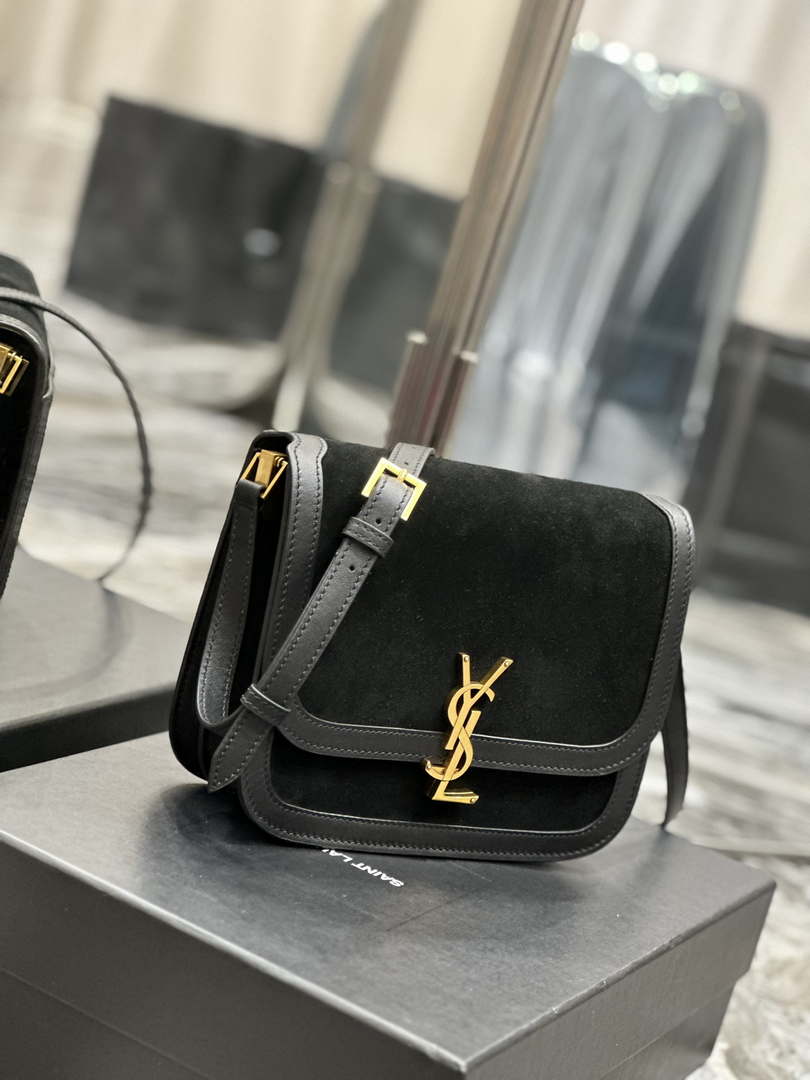 YSL 635025 Saint Laurent Solferino Medium Soft Satchel In Suede And Smooth Leather  Black