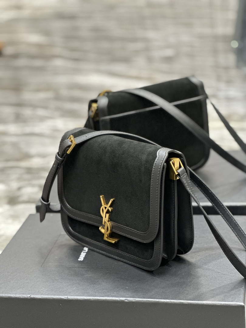 YSL 635025 Saint Laurent Solferino Medium Soft Satchel In Suede And Smooth Leather  Black