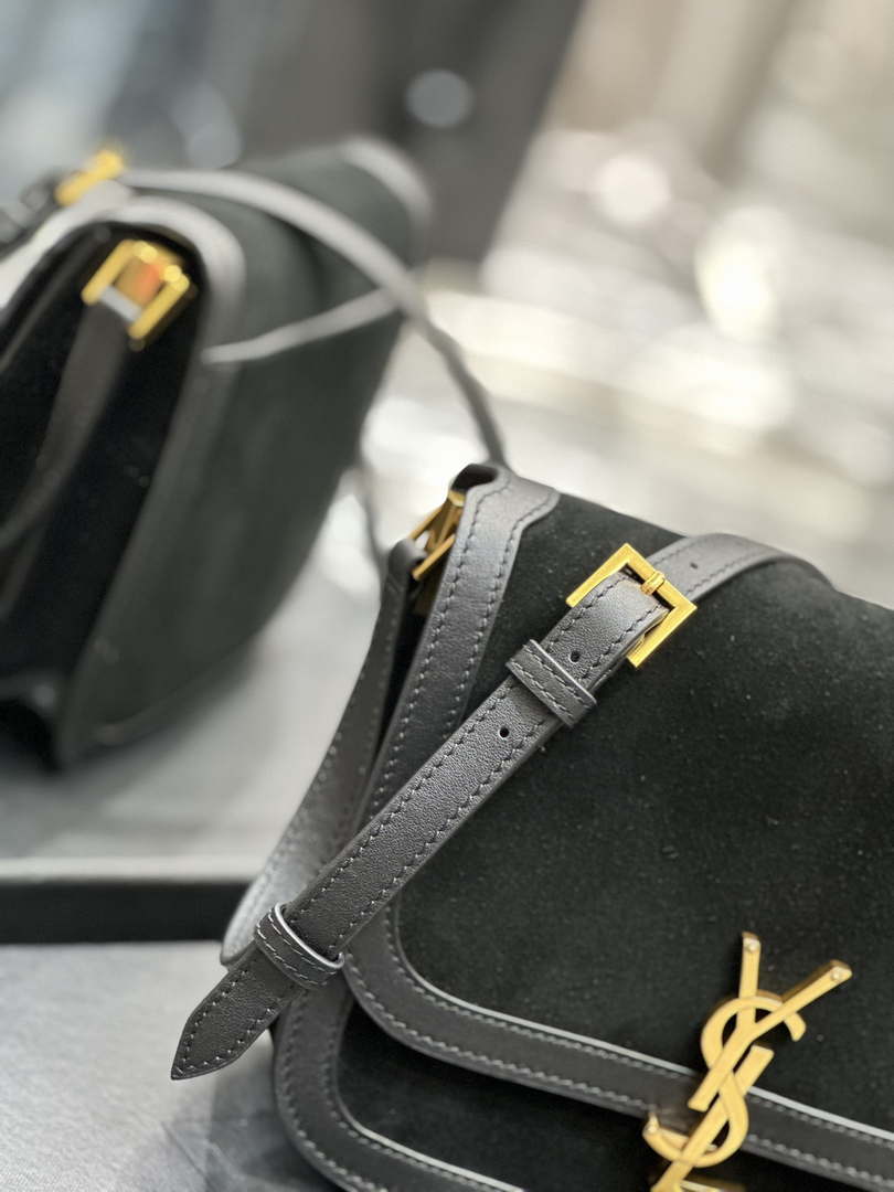YSL 635025 Saint Laurent Solferino Medium Soft Satchel In Suede And Smooth Leather  Black