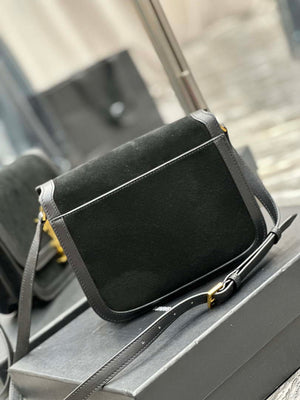 YSL 635025 Saint Laurent Solferino Medium Soft Satchel In Suede And Smooth Leather  Black - Default Title - View 6