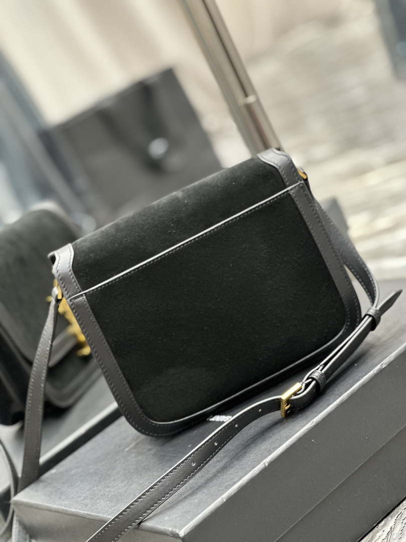 YSL 635025 Saint Laurent Solferino Medium Soft Satchel In Suede And Smooth Leather  Black