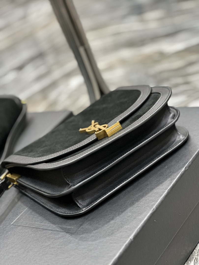 YSL 635025 Saint Laurent Solferino Medium Soft Satchel In Suede And Smooth Leather  Black