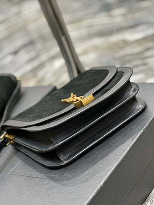 YSL 635025 Saint Laurent Solferino Medium Soft Satchel In Suede And Smooth Leather  Black - Default Title - View 7