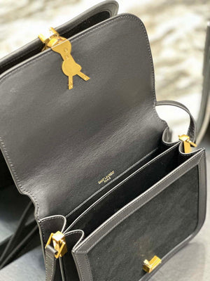 YSL 635025 Saint Laurent Solferino Medium Soft Satchel In Suede And Smooth Leather  Black - Default Title - View 9
