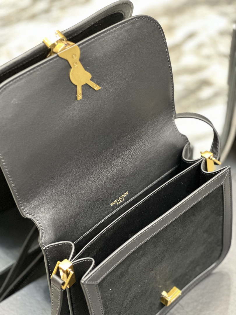 YSL 635025 Saint Laurent Solferino Medium Soft Satchel In Suede And Smooth Leather  Black