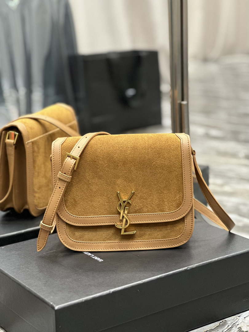 YSL 635025 Saint Laurent Solferino Medium Soft Satchel In Suede And Smooth Leather Brown