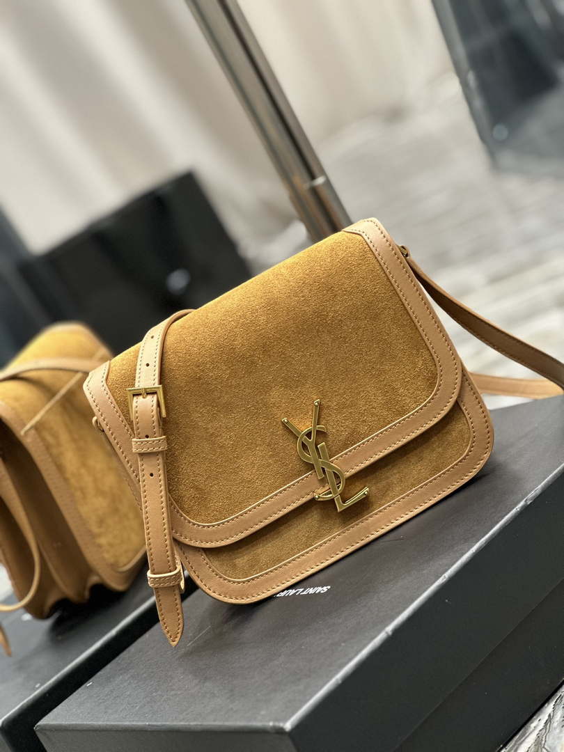 YSL 635025 Saint Laurent Solferino Medium Soft Satchel In Suede And Smooth Leather Brown