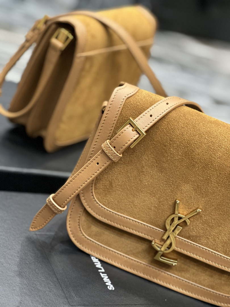 YSL 635025 Saint Laurent Solferino Medium Soft Satchel In Suede And Smooth Leather Brown - Default Title - View 3