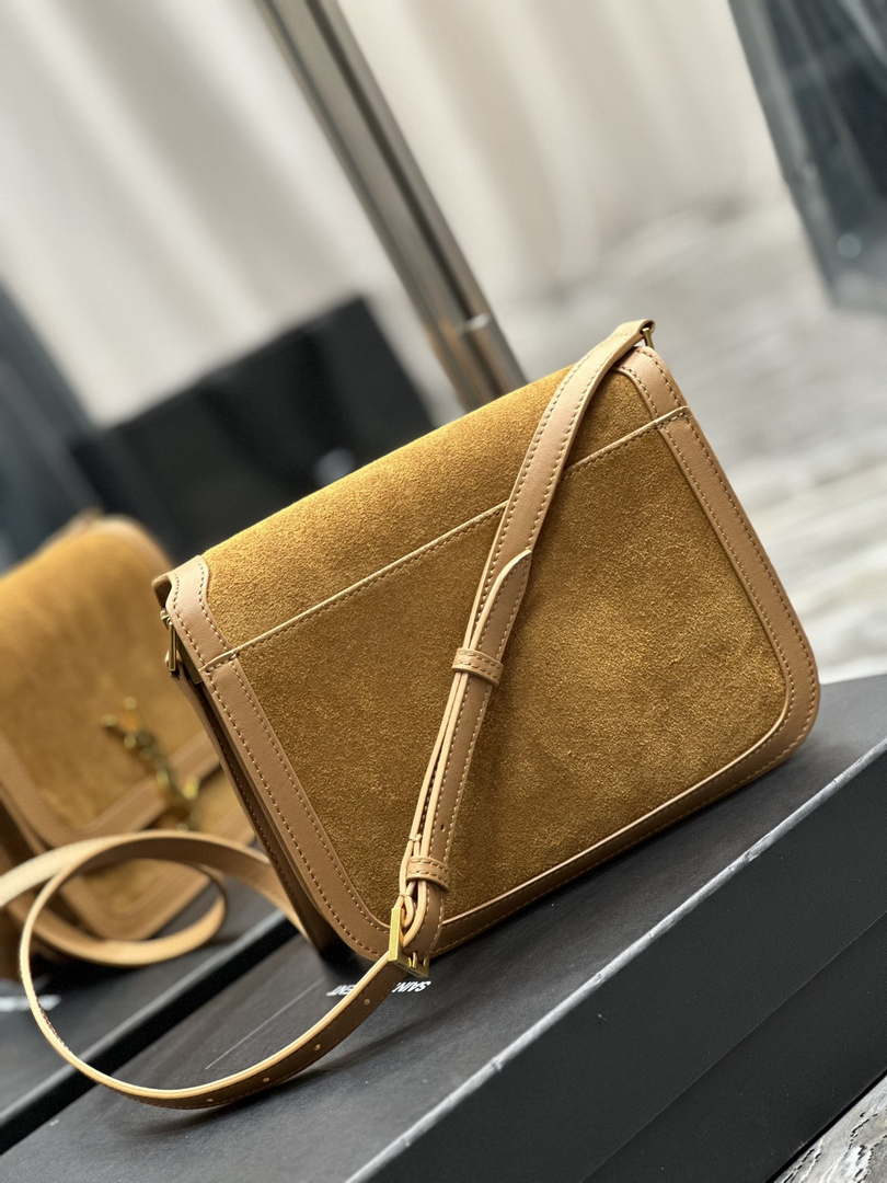 YSL 635025 Saint Laurent Solferino Medium Soft Satchel In Suede And Smooth Leather Brown - Default Title - View 7