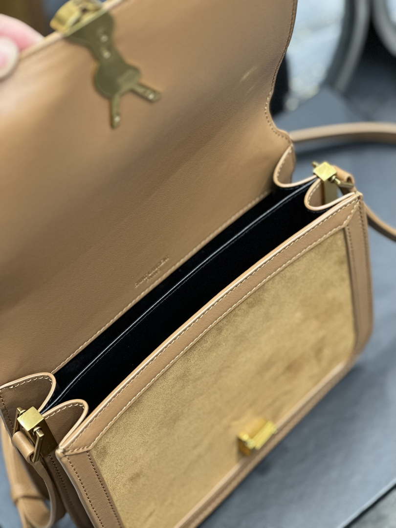 YSL 635025 Saint Laurent Solferino Medium Soft Satchel In Suede And Smooth Leather Brown - Default Title - View 9