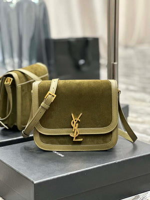YSL 635025 Saint Laurent Solferino Medium Soft Satchel In Suede And Smooth Leather Green - Default Title - View 1