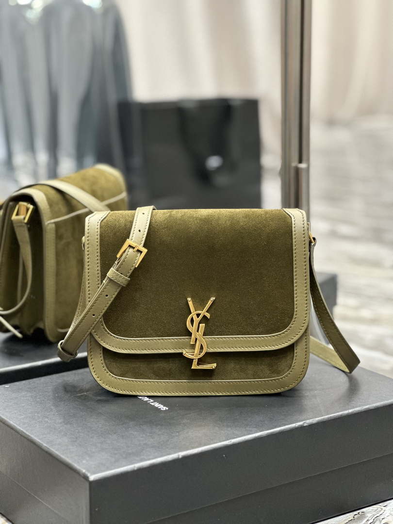 YSL 635025 Saint Laurent Solferino Medium Soft Satchel In Suede And Smooth Leather Green - Default Title - View 1