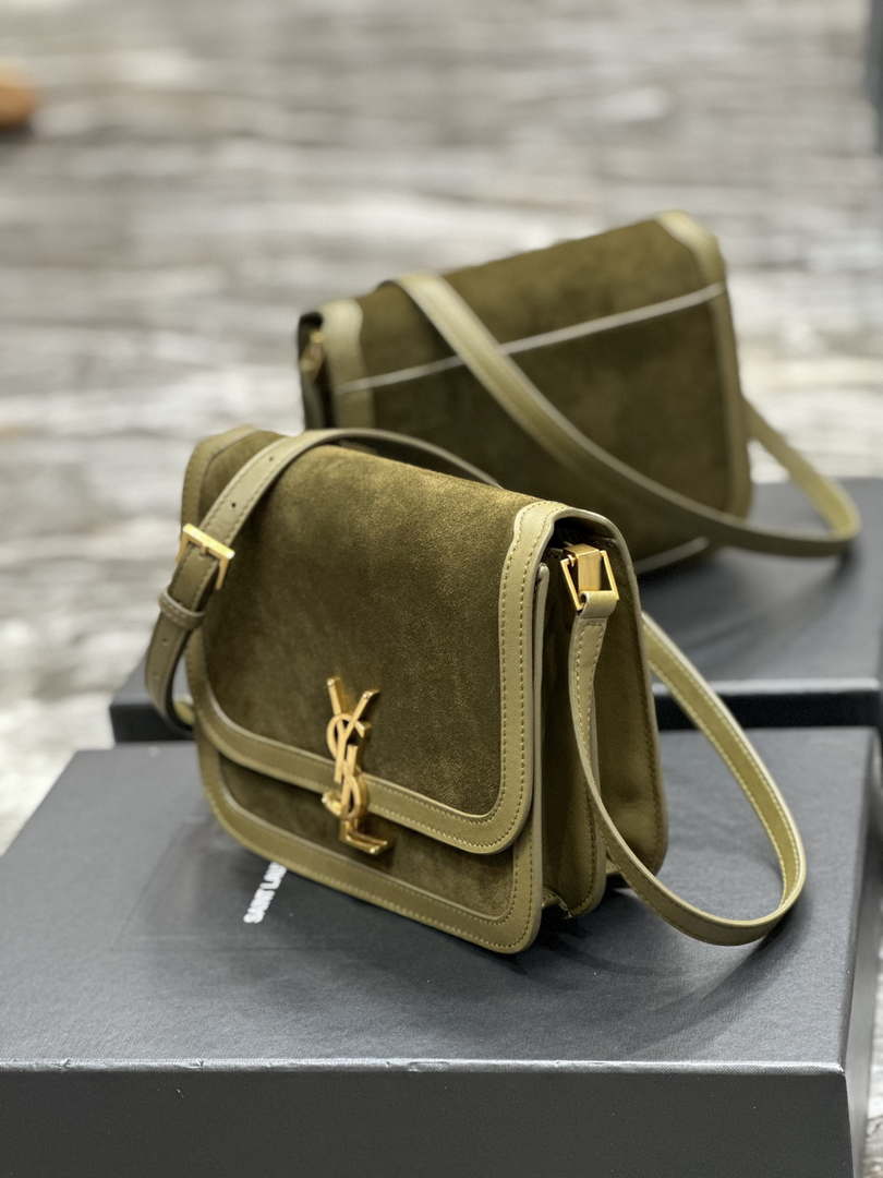YSL 635025 Saint Laurent Solferino Medium Soft Satchel In Suede And Smooth Leather Green