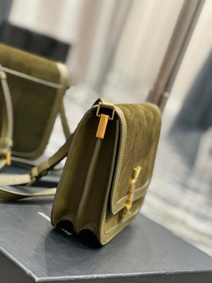 YSL 635025 Saint Laurent Solferino Medium Soft Satchel In Suede And Smooth Leather Green - Default Title - View 5
