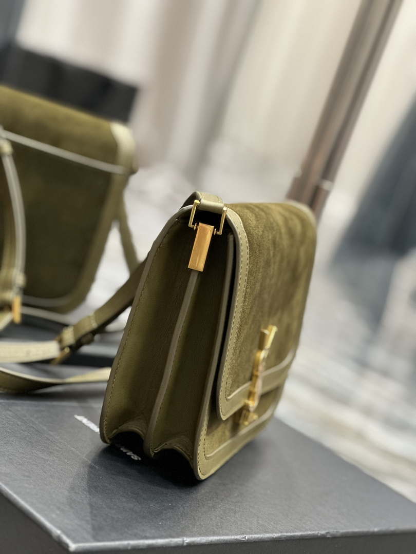 YSL 635025 Saint Laurent Solferino Medium Soft Satchel In Suede And Smooth Leather Green