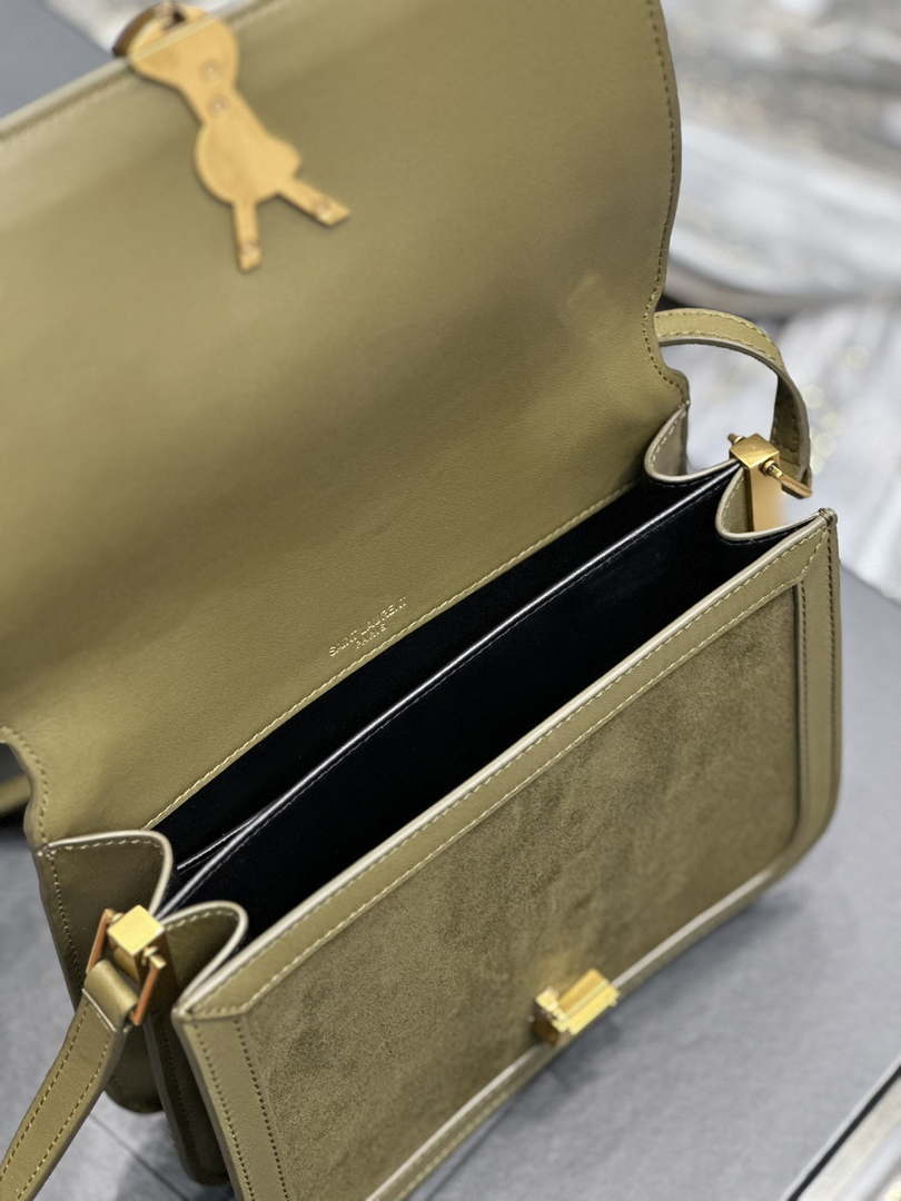 YSL 635025 Saint Laurent Solferino Medium Soft Satchel In Suede And Smooth Leather Green