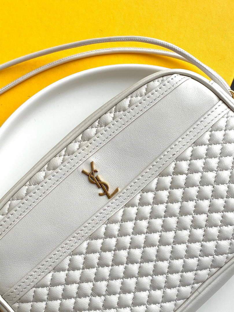 YSL 648990 Victoire Camera Bag In Quilted Lambskin White