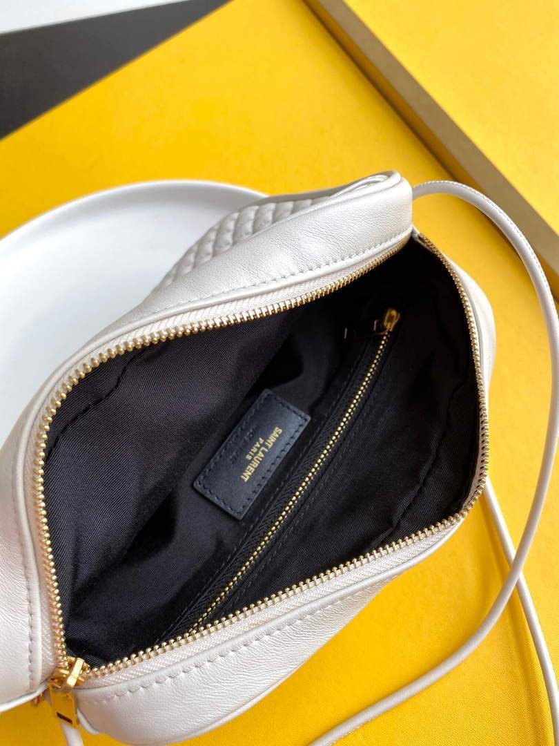 YSL 648990 Victoire Camera Bag In Quilted Lambskin White