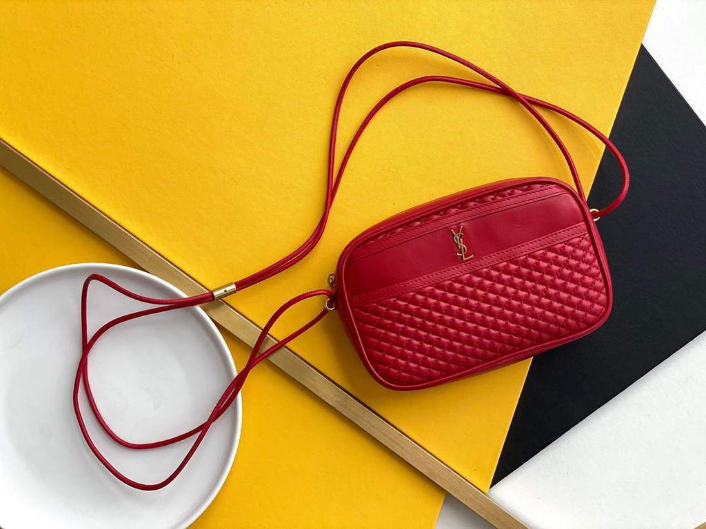 YSL 648990 Victoire Camera Bag In Quilted Lambskin Red