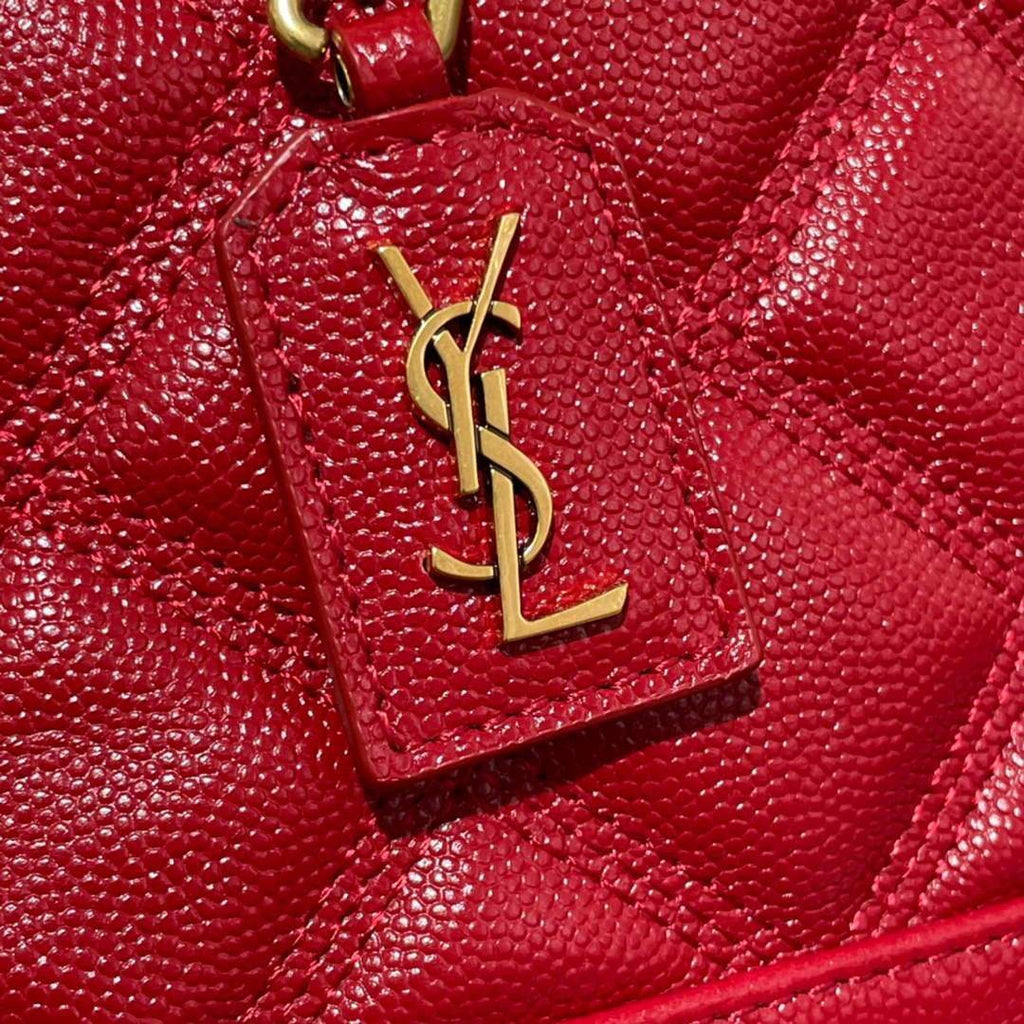 YSL 649779 80's Vanity Bag In Carr¨¦-Quilted Grain De Poudre Embossed Leather Red - luxibagsmall