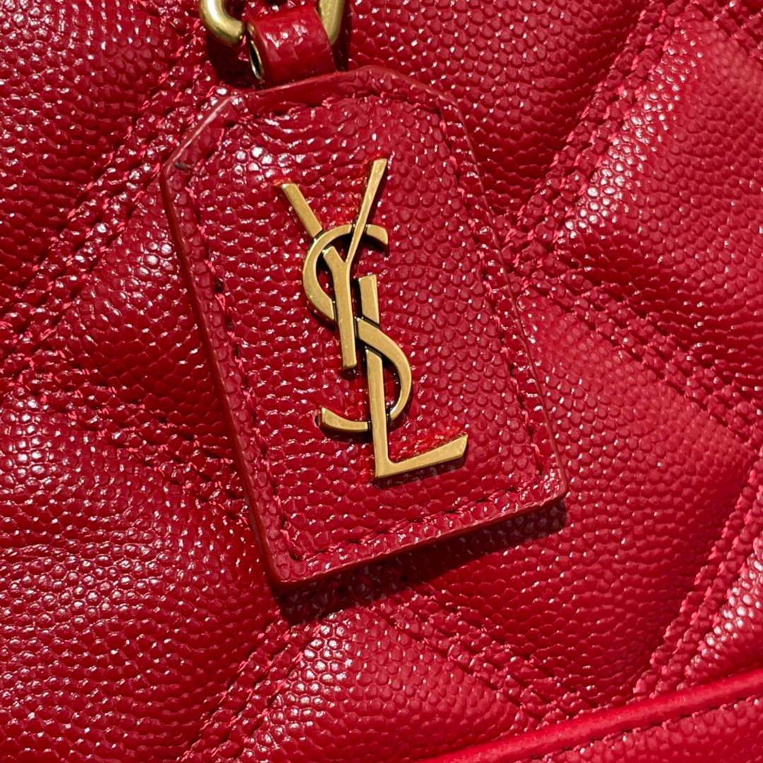 YSL 649779 80's Vanity Bag In Carr¨¦-Quilted Grain De Poudre Embossed Leather Red - luxibagsmall