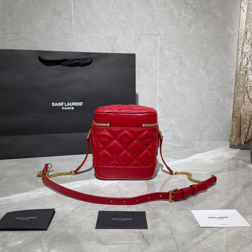 YSL 649779 80's Vanity Bag In Carr¨¦-Quilted Grain De Poudre Embossed Leather Red - luxibagsmall