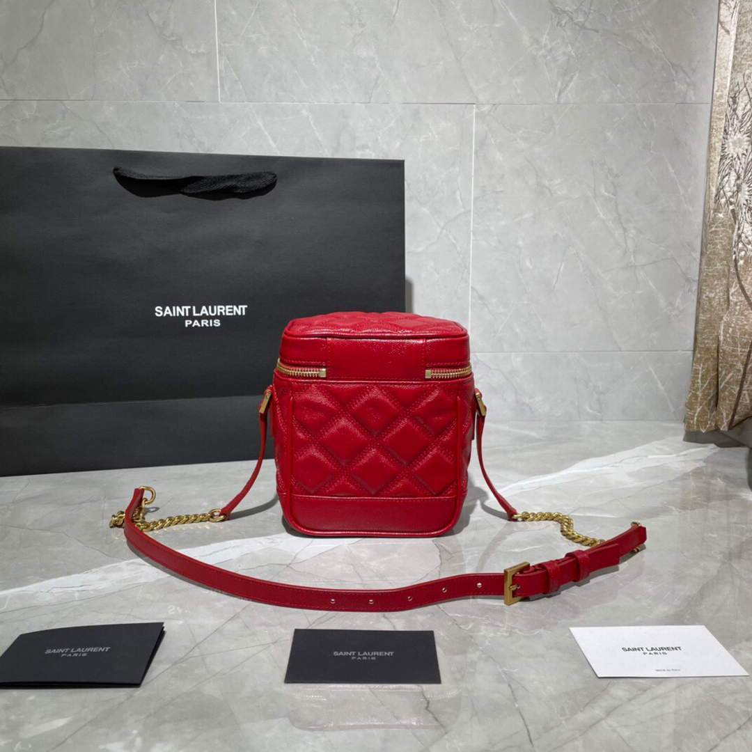 YSL 649779 80's Vanity Bag In Carr¨¦-Quilted Grain De Poudre Embossed Leather Red - luxibagsmall