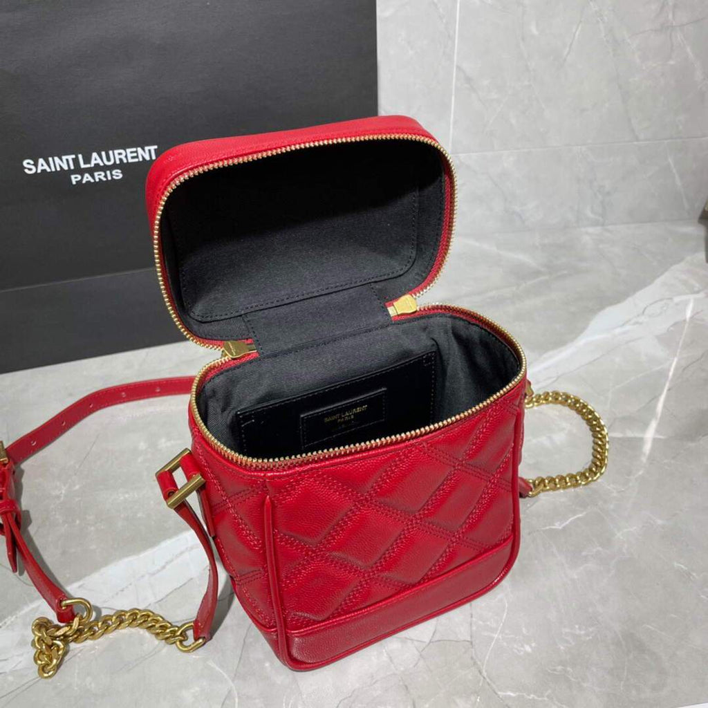 YSL 649779 80's Vanity Bag In Carr¨¦-Quilted Grain De Poudre Embossed Leather Red - luxibagsmall