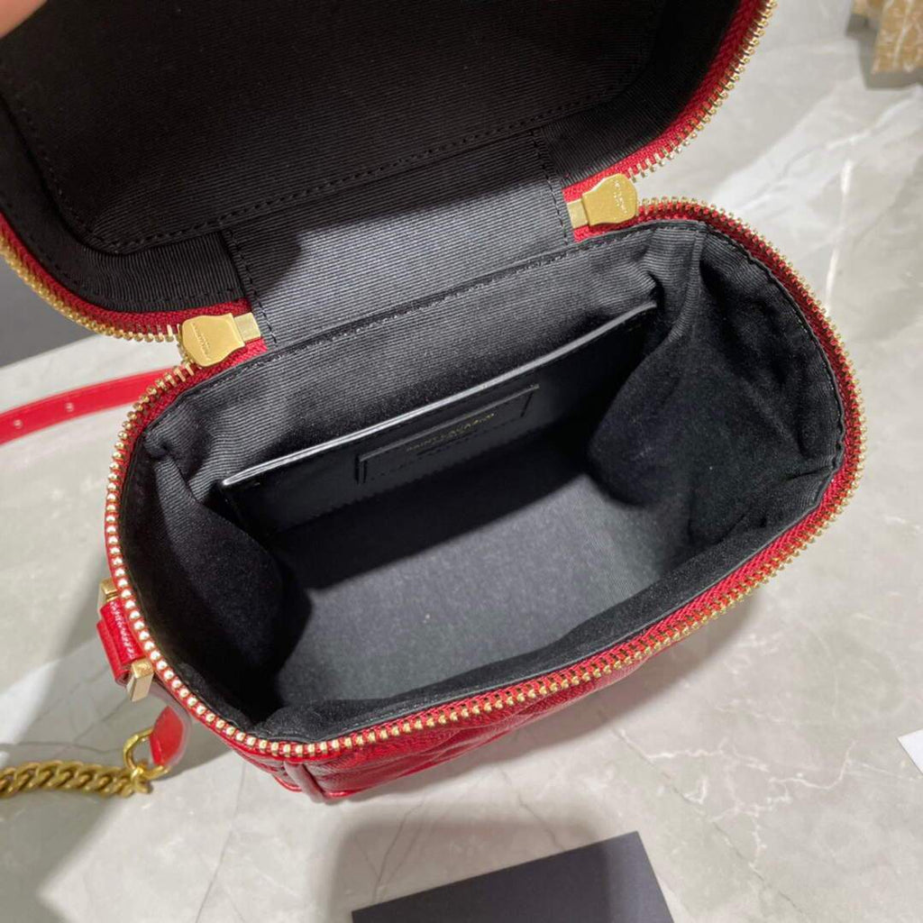 YSL 649779 80's Vanity Bag In Carr¨¦-Quilted Grain De Poudre Embossed Leather Red - luxibagsmall