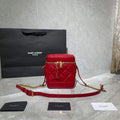 YSL 649779 80's Vanity Bag In Carr¨¦-Quilted Grain De Poudre Embossed Leather Red - luxibagsmall