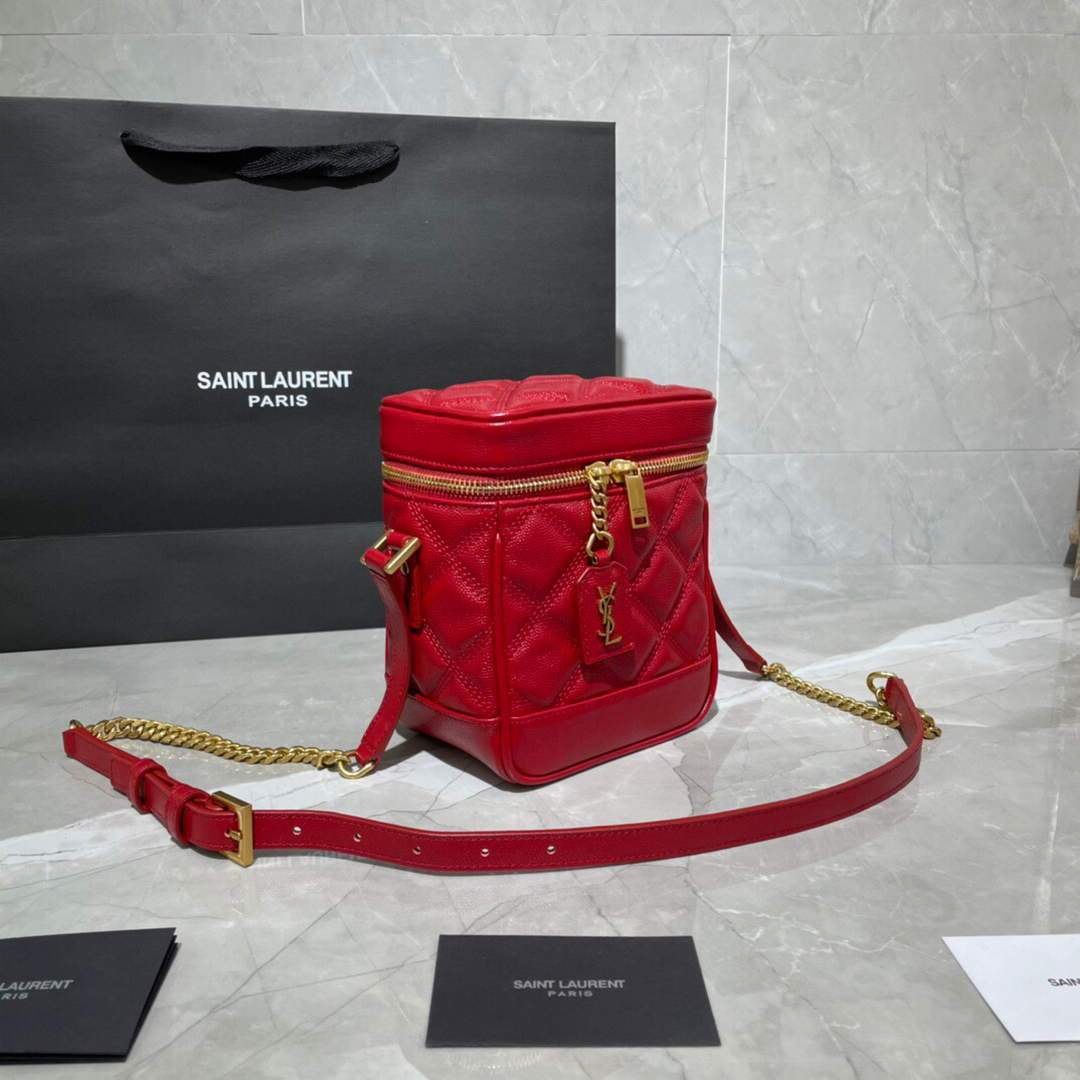 YSL 649779 80's Vanity Bag In Carr¨¦-Quilted Grain De Poudre Embossed Leather Red - luxibagsmall