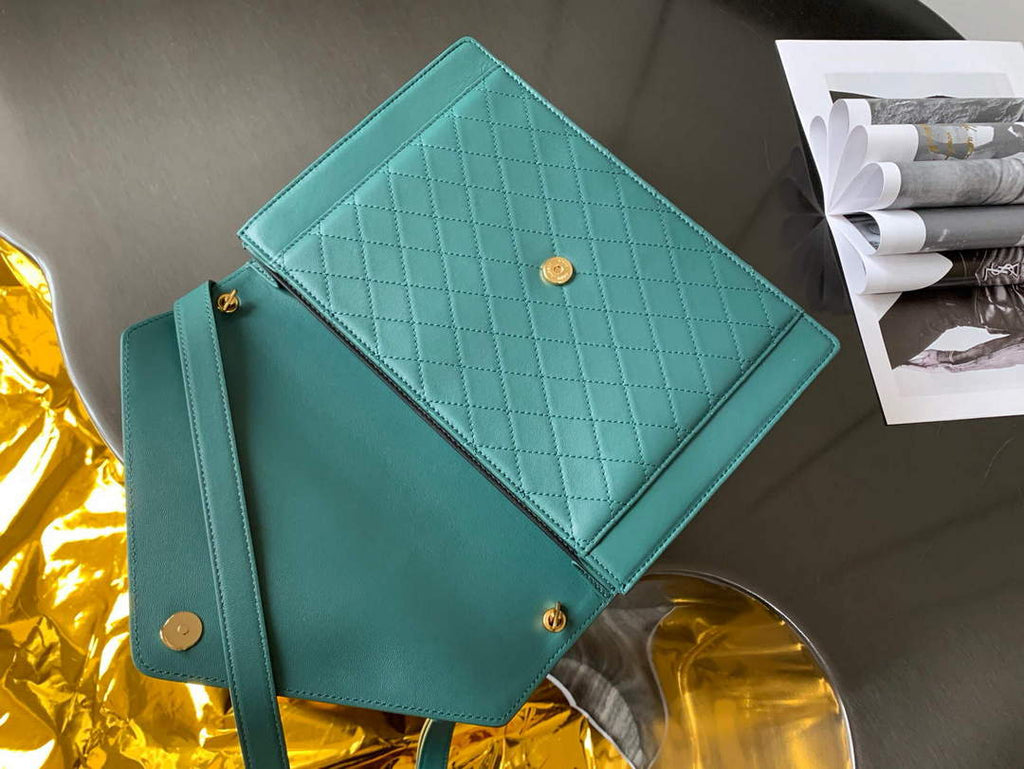 YSL 668863 Gaby Satchel In Quilted Lambskin SEA turquoise
