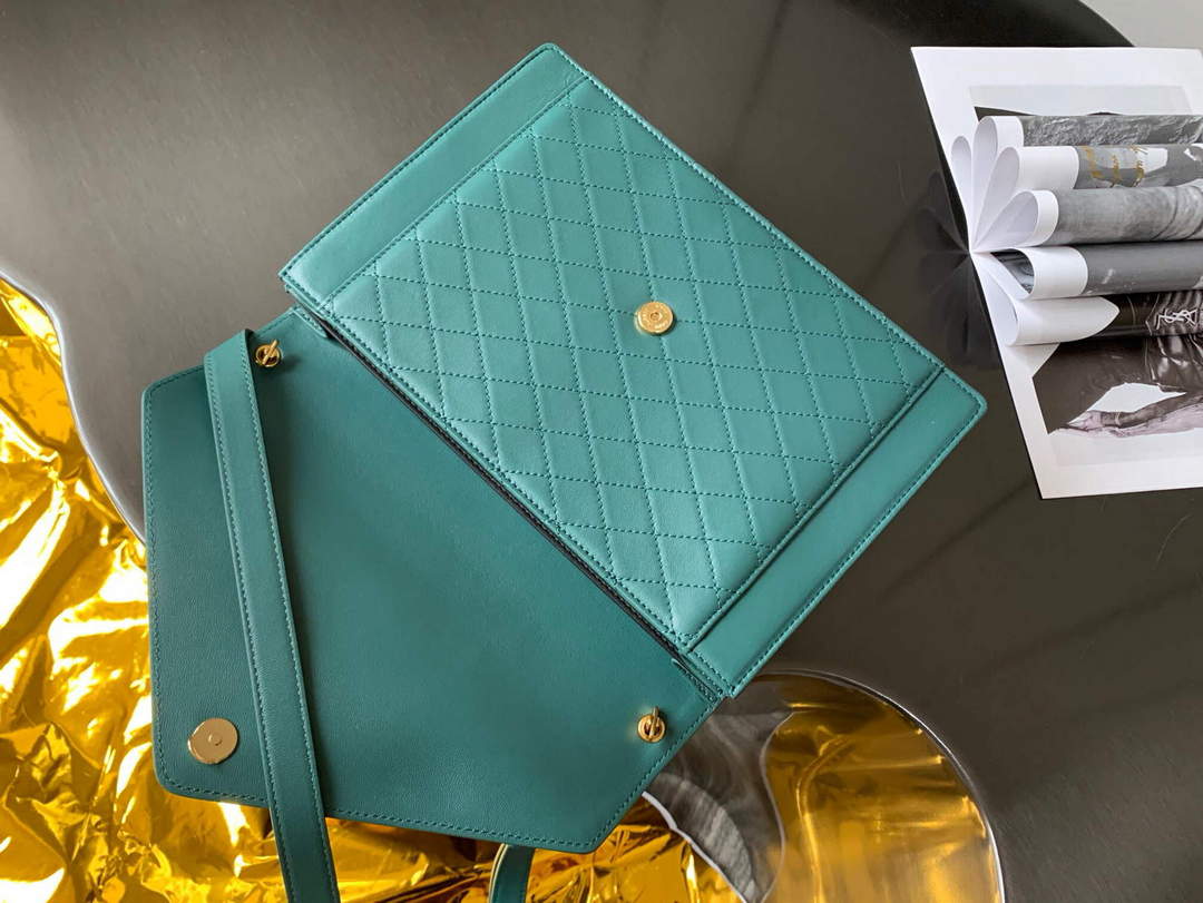 YSL 668863 Gaby Satchel In Quilted Lambskin SEA turquoise - Default Title - View 6