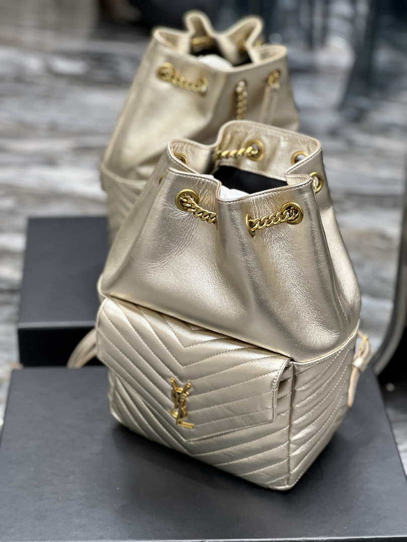 YSL 672609 Yves Saint Laurent Joe Backpack In Lambskin Gold