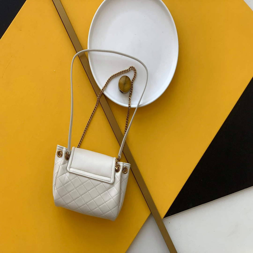 YSL 672738 Monogram Mini Nolita In Lam¨¦ Leather White