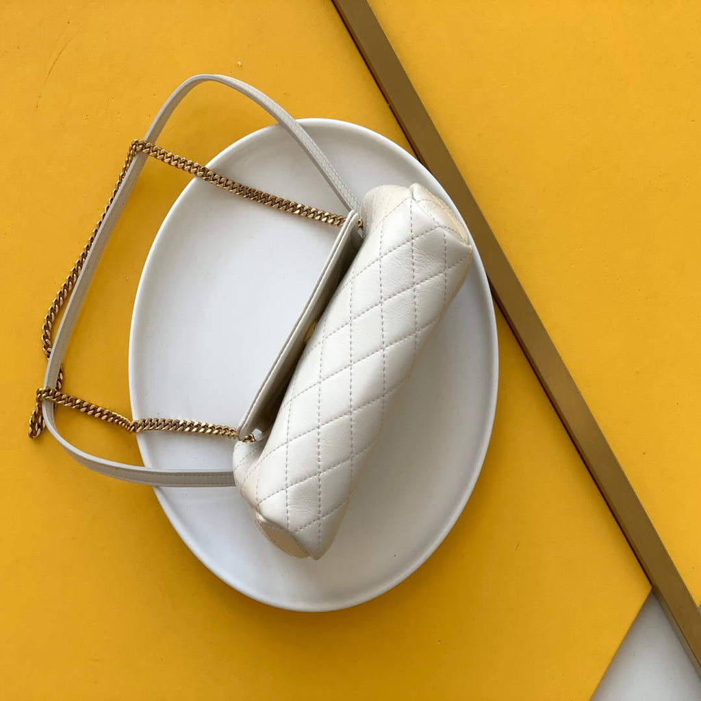 YSL 672738 Monogram Mini Nolita In Lam¨¦ Leather White