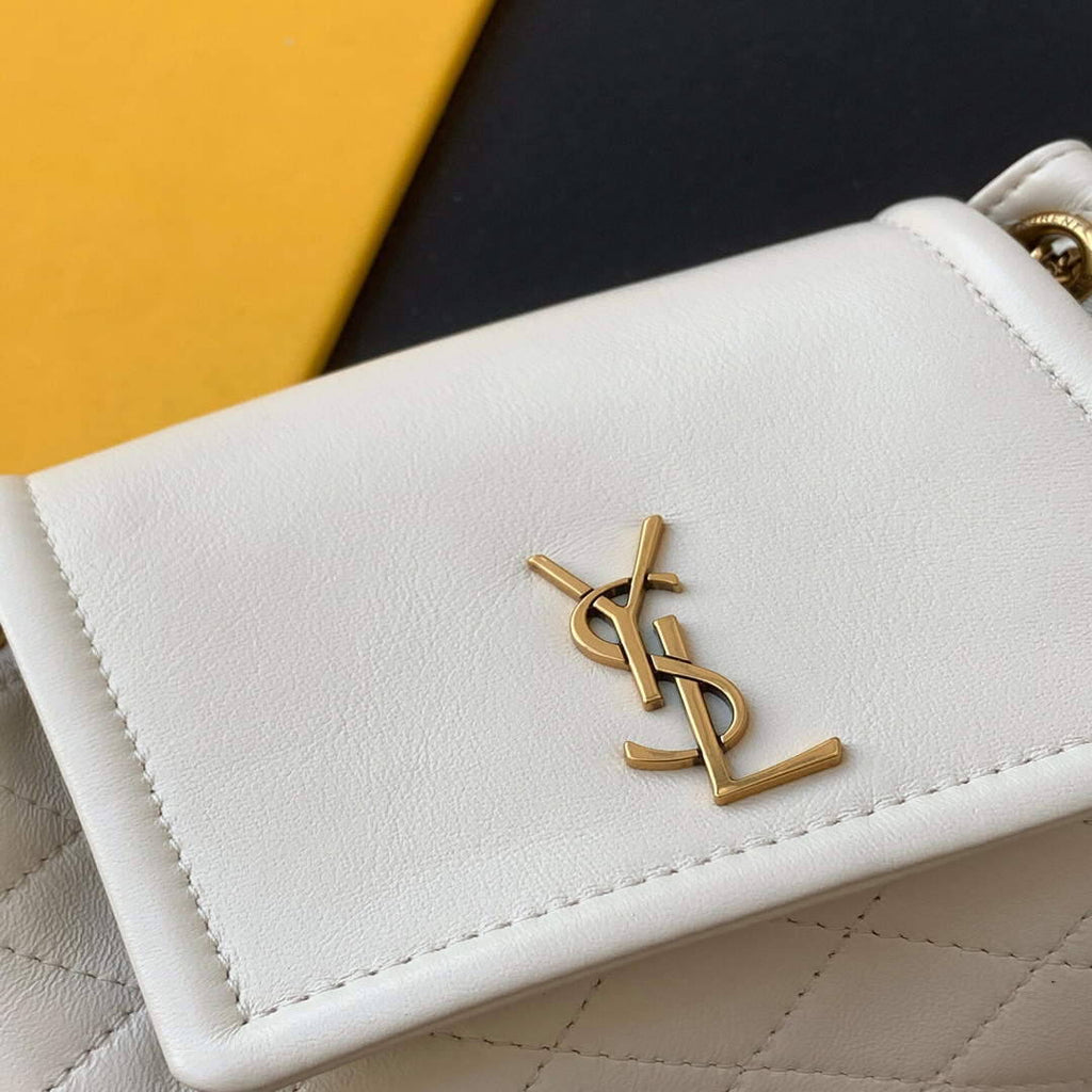 YSL 672738 Monogram Mini Nolita In Lam¨¦ Leather White