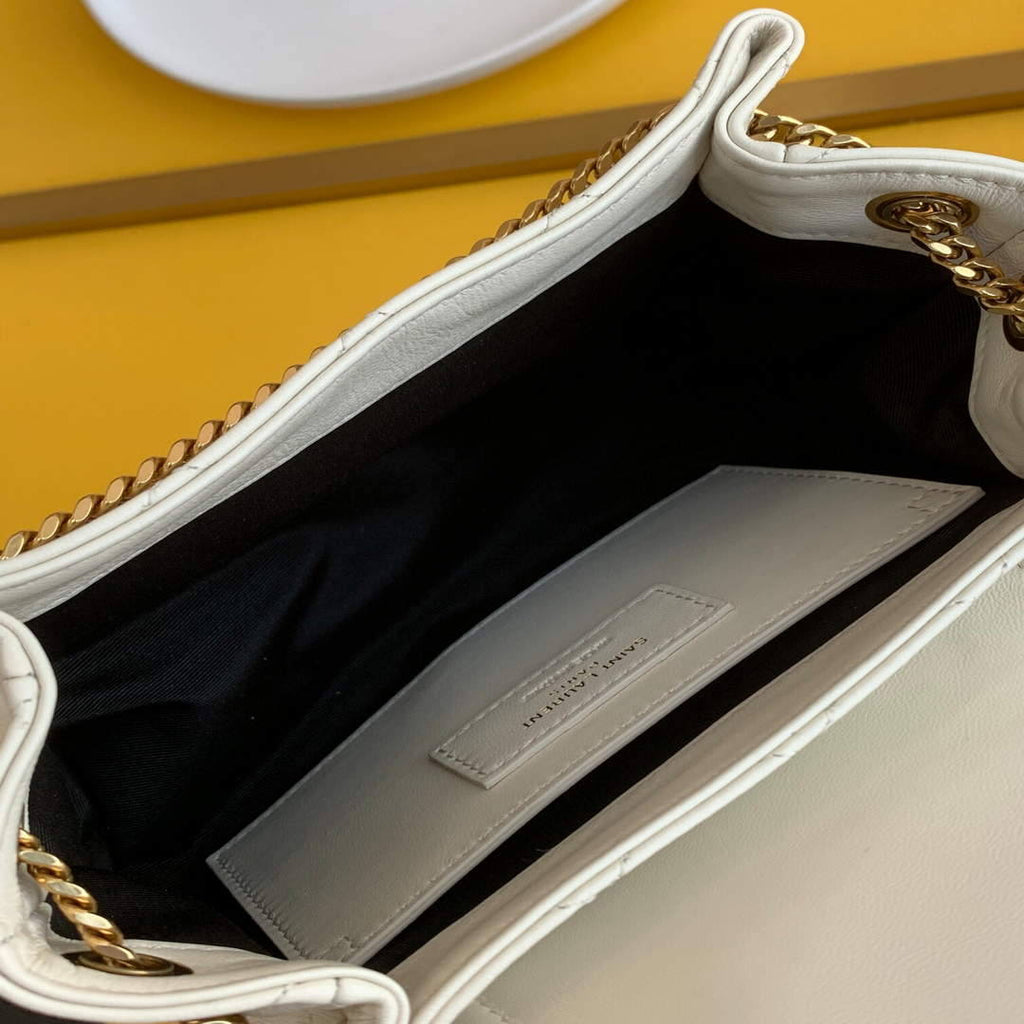 YSL 672738 Monogram Mini Nolita In Lam¨¦ Leather White