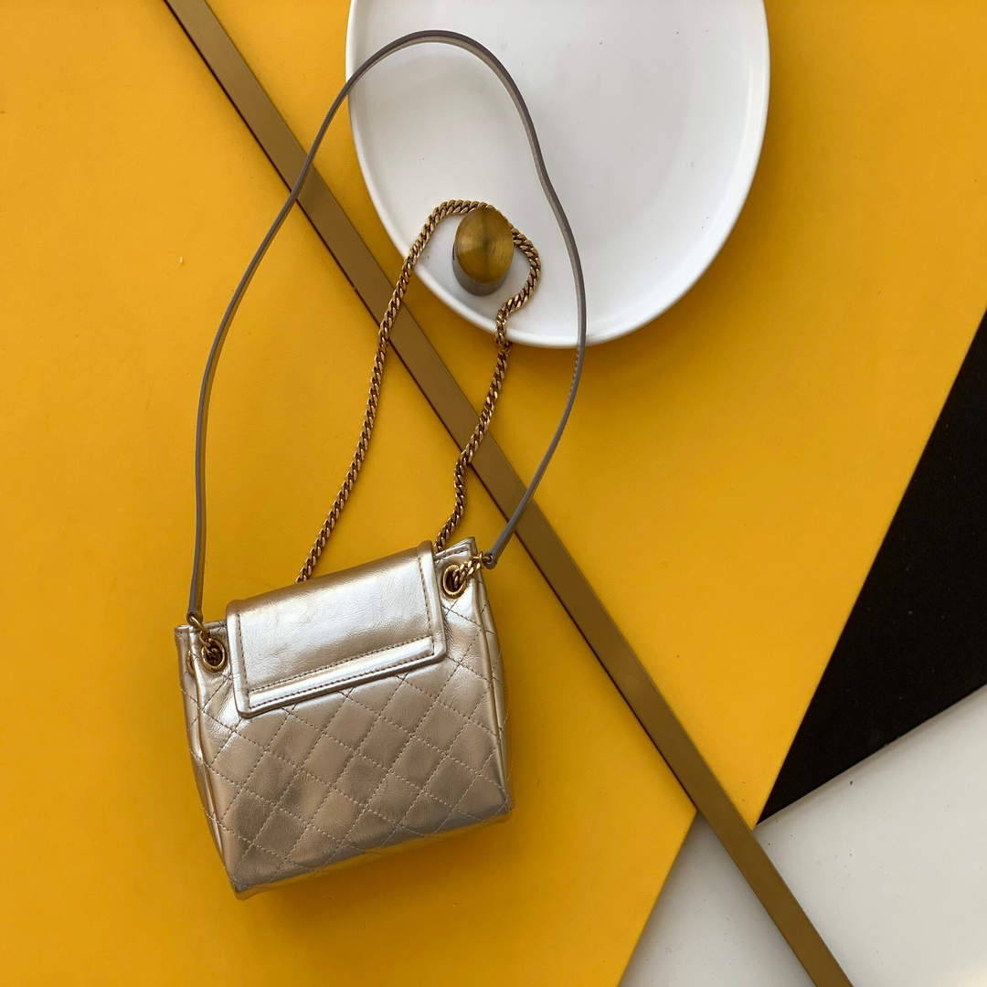 YSL 672738 Monogram Mini Nolita In Lam¨¦ Leather Gold