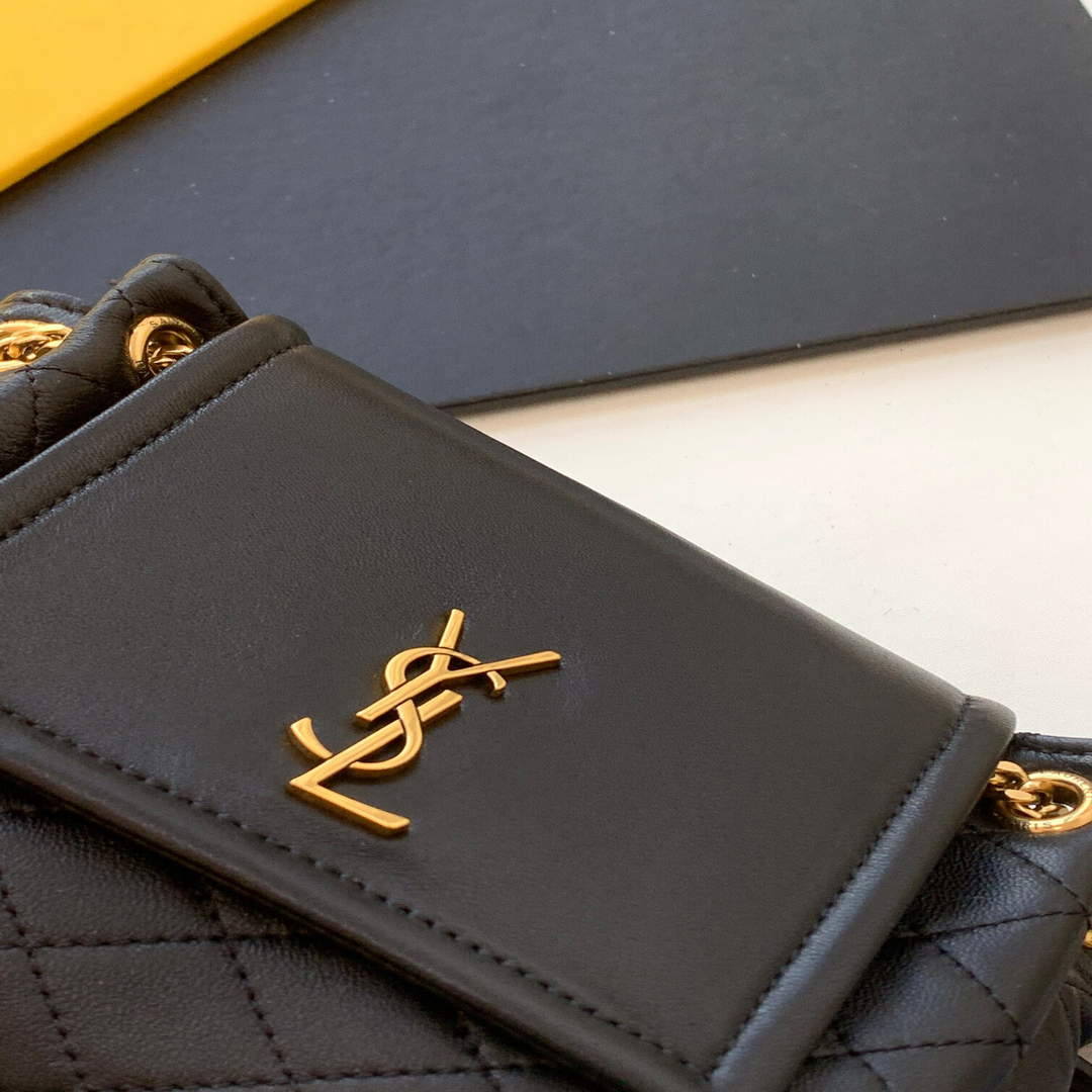 YSL 672738 Monogram Mini Nolita In Lam¨¦ Leather Black