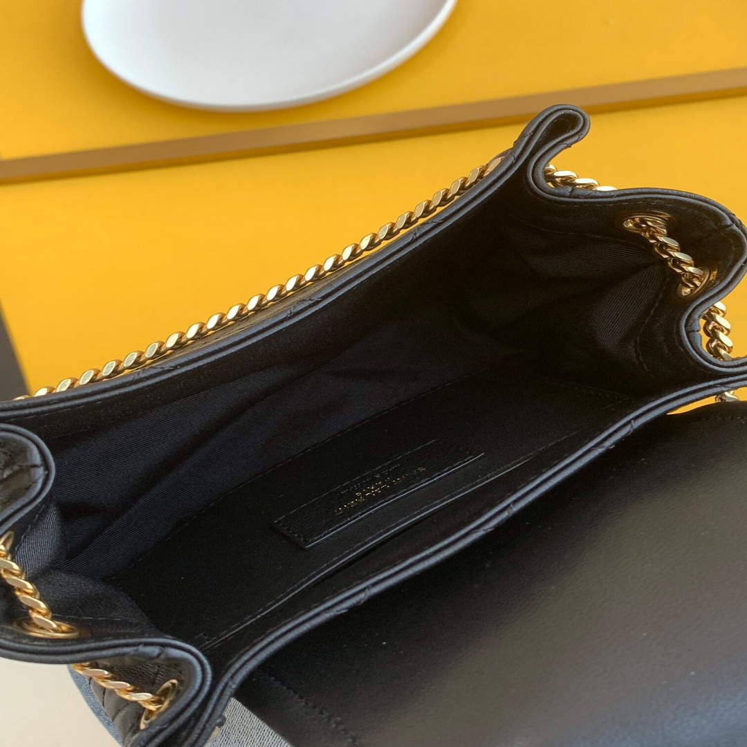 YSL 672738 Monogram Mini Nolita In Lam¨¦ Leather Black