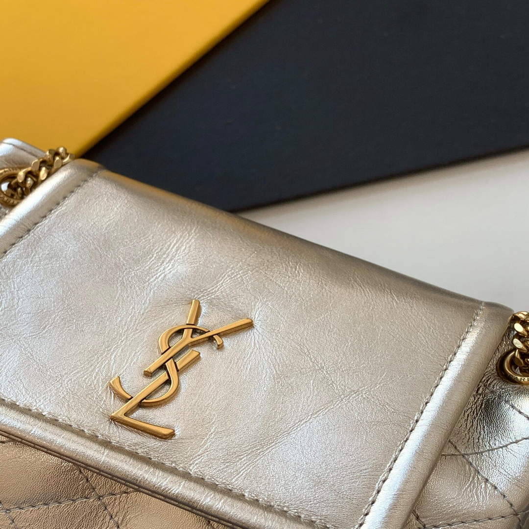 YSL 672738 Monogram Mini Nolita In Lam¨¦ Leather Gold