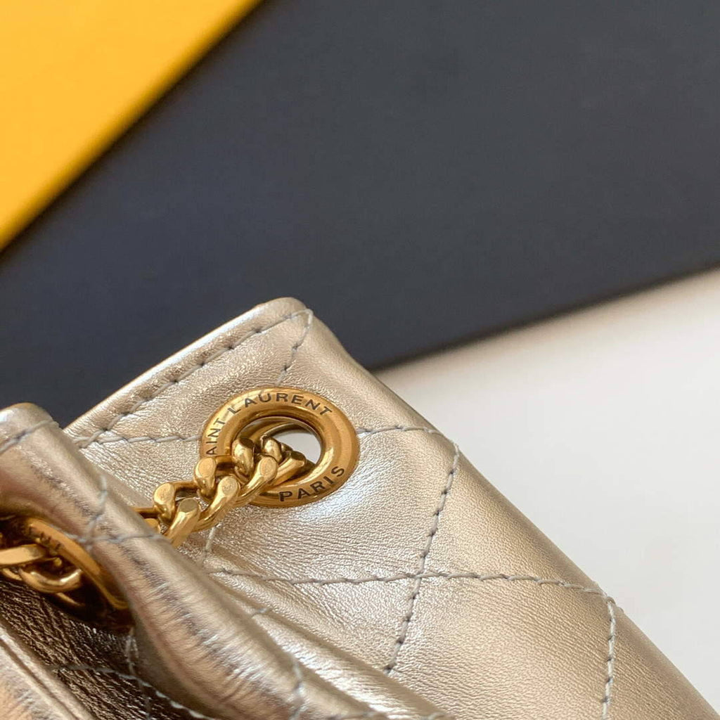 YSL 672738 Monogram Mini Nolita In Lam¨¦ Leather Gold