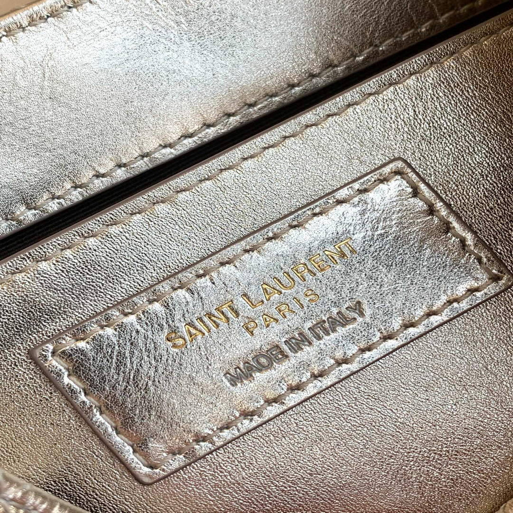 YSL 672738 Monogram Mini Nolita In Lam¨¦ Leather Gold
