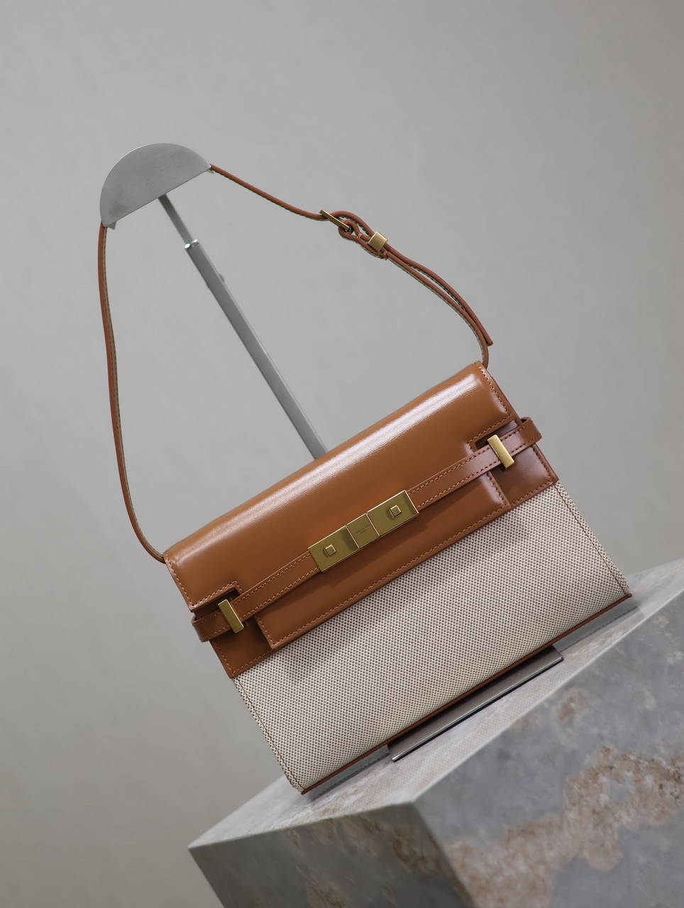 YSL 675626 MANHATTAN small in BOX SAINT LAURENT Brown and canvas