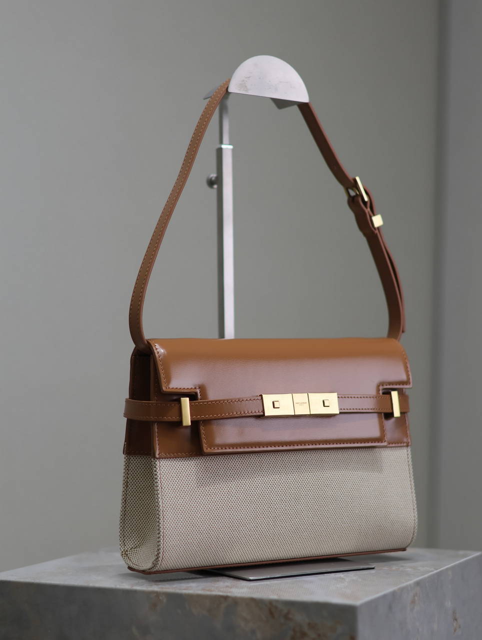 YSL 675626 MANHATTAN small in BOX SAINT LAURENT Brown and canvas
