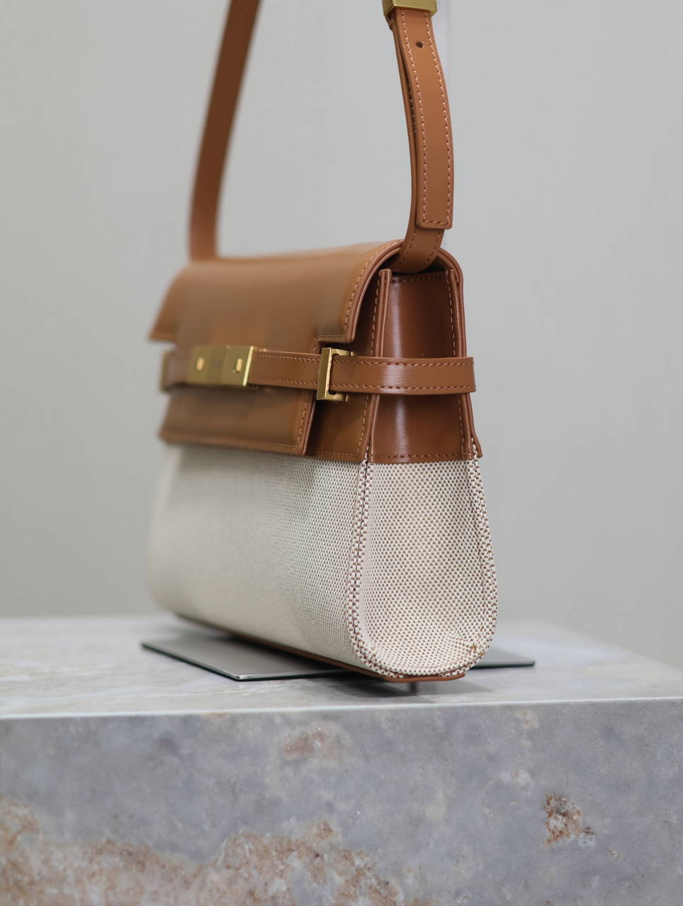 YSL 675626 MANHATTAN small in BOX SAINT LAURENT Brown and canvas