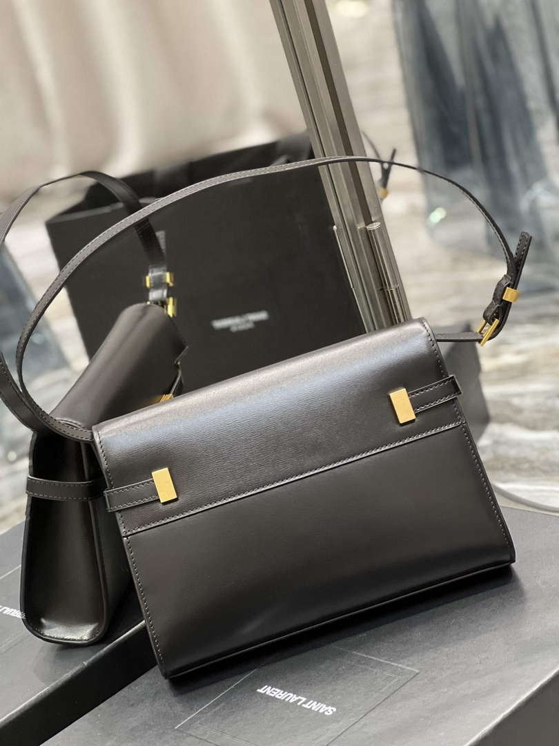 YSL 675626 Manhattan Small Shoulder Bag In Box Saint Laurent Leather Black