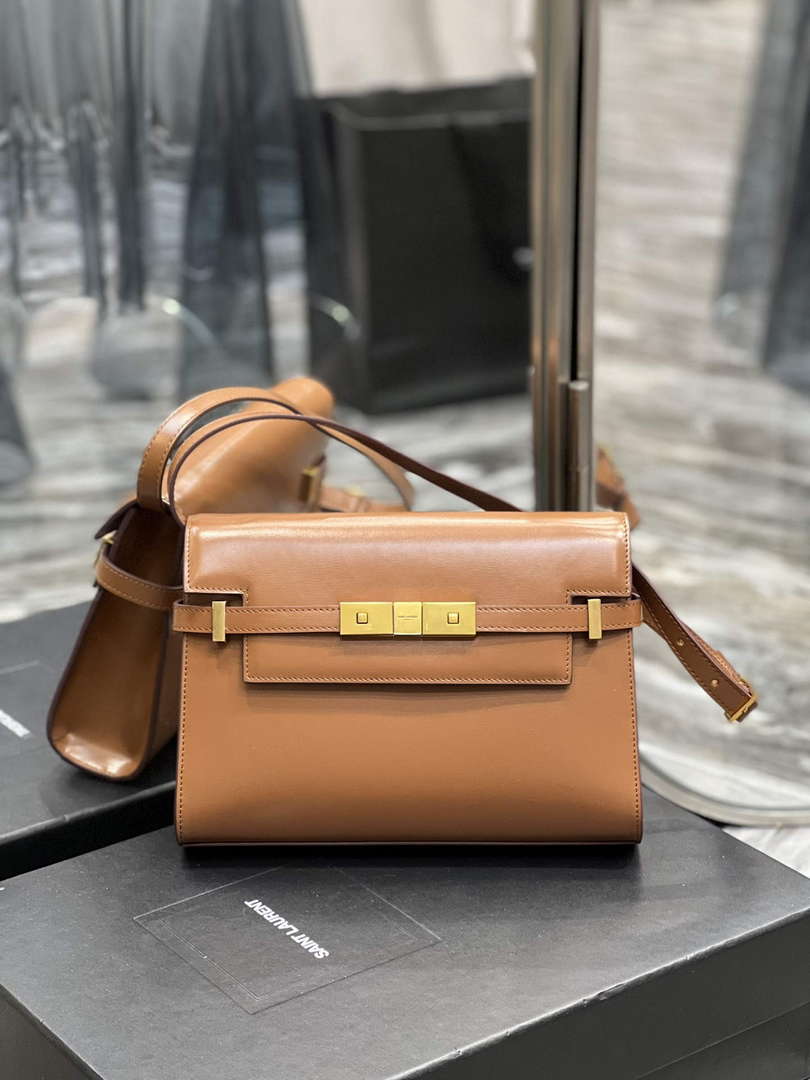 YSL 675626 Manhattan Small Shoulder Bag In Box Saint Laurent Leather Caramel - Default Title - View 1