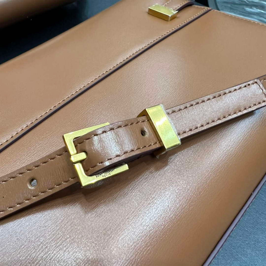 YSL 675626 Manhattan Small Shoulder Bag In Box Saint Laurent Leather Caramel